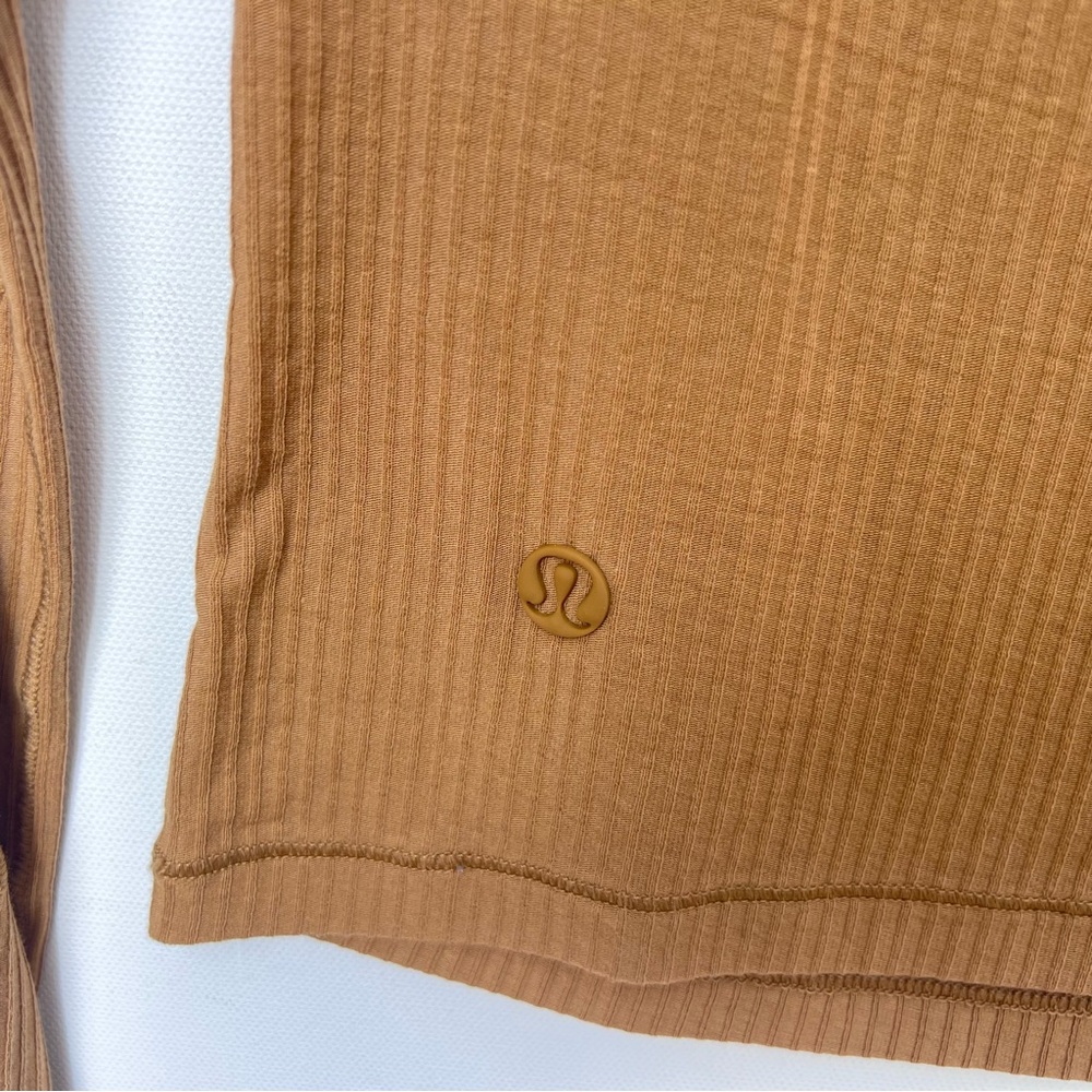 Lululemon Asymmetrical Ribbed Cotton Long-Sleeve Shirt 4 6 Beige Solar Orange S - Picture 5 of 8